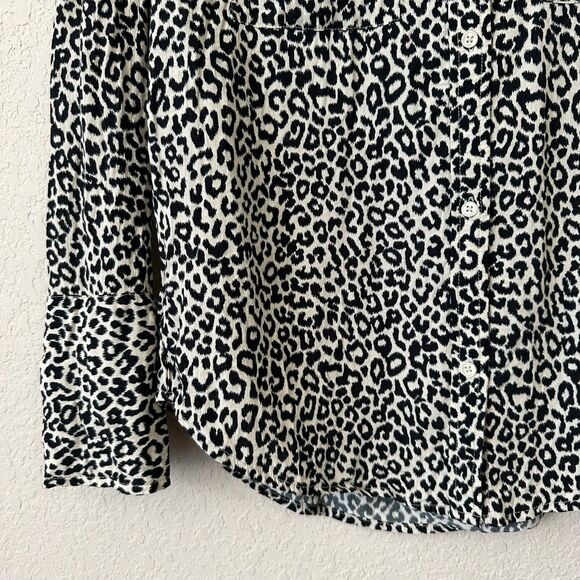 SOMETHING NAVY Leopard Print Button-Up Long Sleeve Shirt in Cream/Black - Picture 5 of 10